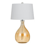 Benzara Fabric Shade Table Lamp with Bellied Glass Base, White and Orange