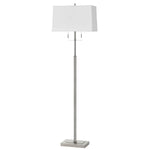 Benzara Fabric Floor Lamp with Tubular Stand and Rectangular Base, White and Chrome