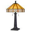 Benzara Tiffany Table Lamp with 2 Pull Switches and Resin Pedestal Body, Gray