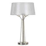 Benzara Sleek Metal Body Table Tamp with Two Tier Translucent Shade, Silver