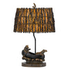 Benzara 150W 3 Way Bear Canoe Table Lamp with Oval Wicker Shade, Antique Bronze