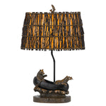 Benzara 150W 3 Way Bear Canoe Table Lamp with Oval Wicker Shade, Antique Bronze