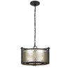 Benzara 3 Bulb Hanging Pendant Chandelier with Round Perforated Metal Frame, Gray