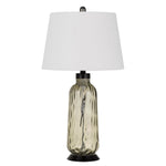 Benzara 3 Way Glass Body Table Lamp wit Tapered Fabric Shade, Set of 2, White
