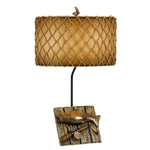 Benzara Fishing Theme Resin Table Lamp with Net Accent Paper Drum Shade, Beige