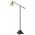 Benzara Metal Body Floor Lamp with Adjustable Arm and Textured Glass Shade, Black