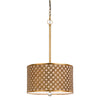 Benzara Fabric and Metal Pendant with Geometric and Embossed Floral Design, Gold