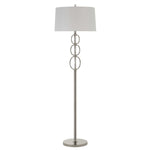 Benzara Metal Floor Lamp with Stacked Rings Tubular Stand, White and Chrome