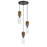 Benzara 3 Bulb Wind Chime Design Pendant with Cylindrical Glass Shade, Black
