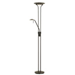 Benzara 2 Metal Heads Torchiere Floor Lamp with Dimmer Control, Black