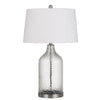 Benzara Rain Drop Pattern Glass Table Lamp with Metal Base, White and Clear