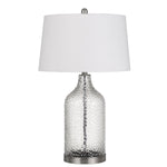 Benzara Rain Drop Pattern Glass Table Lamp with Metal Base, White and Clear