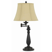 Benzara Metal Swing Arm Table Lamp with Pedestal Base and Empire Shade, Black