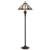 Benzara Flared Glass Shade Floor Lamp with Pattern and Stalk Support, Multicolor