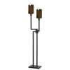 Benzara Sculpted Stalk Support Floor Lamp with 2 Wooden Frame Shade, Black