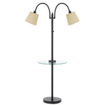 Benzara Metal Floor Lamp with 2 Gooseneck Design Shade and 3 Way Switch, Black