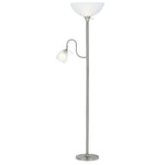 Benzara Metal Round Torchiere Lamp with Adjustable Shade, Silver