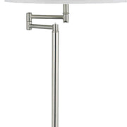 Benzara Metal Round 3 Way 28`` Table Lamp with Spider Type Shade, Silver and White