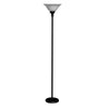 Benzara Metal Round 3 Way Torchiere Lamp with Frosted Glass Shade, Black and White