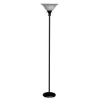 Benzara Metal Round 3 Way Torchiere Lamp with Frosted Glass Shade, Black and White