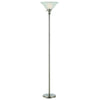 Benzara Metal Round 3 Way Torchiere Lamp with Frosted Glass Shade, Silver and White