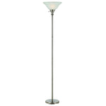 Benzara Metal Round 3 Way Torchiere Lamp with Frosted Glass Shade, Silver and White