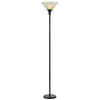 Benzara Metal Round 3 Way Torchiere Lamp with Frosted Shade, Dark Bronze and Gold