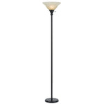 Benzara Metal Round 3 Way Torchiere Lamp with Frosted Shade, Dark Bronze and Gold