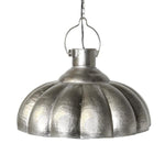 Benzara Farmhouse Metal Scalloped Shade Pendant Lamp with Textured Details, Silver