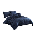 Benzara 10 Piece King Polyester Comforter Set with Geometric Oblong Print, Dark Blue