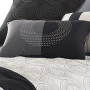Benzara 7 Piece King Size Cotton Comforter Set with Geometric Print, Gray and Black