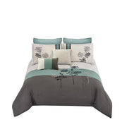Benzara 8 Piece Queen Polyester Comforter Set with Floral Embroidery, Multicolor