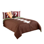 Benzara 5 Piece Twin Comforter Set with Football Field Print, Brown and Green