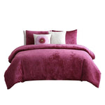 Benzara 4 Piece Velvet Twin Size Comforter Set with Accent Pillows, Pink
