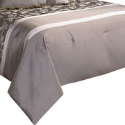 Benzara 10 Piece King Polyester Comforter Set with Leaf Print, Platinum Gray