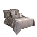 Benzara 10 Piece King Polyester Comforter Set with Leaf Print, Platinum Gray