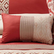 Benzara 8 Piece King Polyester Comforter Set with Geometric Embroidery, Orange