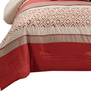 Benzara 8 Piece Queen Polyester Comforter Set with Geometric Embroidery, Orange