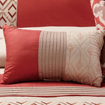 Benzara 8 Piece Queen Polyester Comforter Set with Geometric Embroidery, Orange