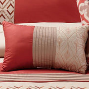 Benzara 8 Piece Queen Polyester Comforter Set with Geometric Embroidery, Orange