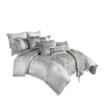 Benzara 12 Piece King Polyester Comforter Set with Medallion Print, Platinum Gray