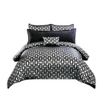 Benzara 6 Piece Polyester Queen Comforter Set with Geometric Print, Gray and Black