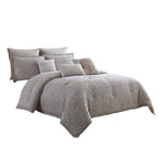 Benzara 9 Piece Queen Cotton Comforter Set with Textured Floral Print, Gray