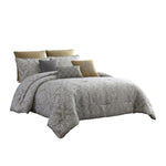 Benzara 9 Piece King Polyester Comforter Set with Medallion Print, Gray and Gold