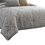 Benzara 8 Piece Queen Polyester Comforter Set with Medallion Print, Gray and Gold