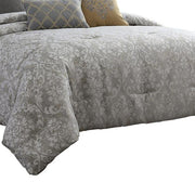Benzara 8 Piece Queen Polyester Comforter Set with Medallion Print, Gray and Gold