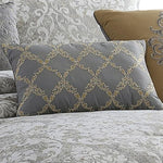 Benzara 8 Piece Queen Polyester Comforter Set with Medallion Print, Gray and Gold