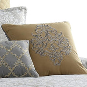 Benzara 8 Piece Queen Polyester Comforter Set with Medallion Print, Gray and Gold
