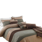 Benzara 7 Piece Queen Comforter Set with Pleats and Texture, Gray and Brown