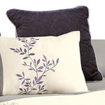 Benzara 7 Piece Queen Polyester Comforter Set with Leaf Embroidery, Gray and Purple
